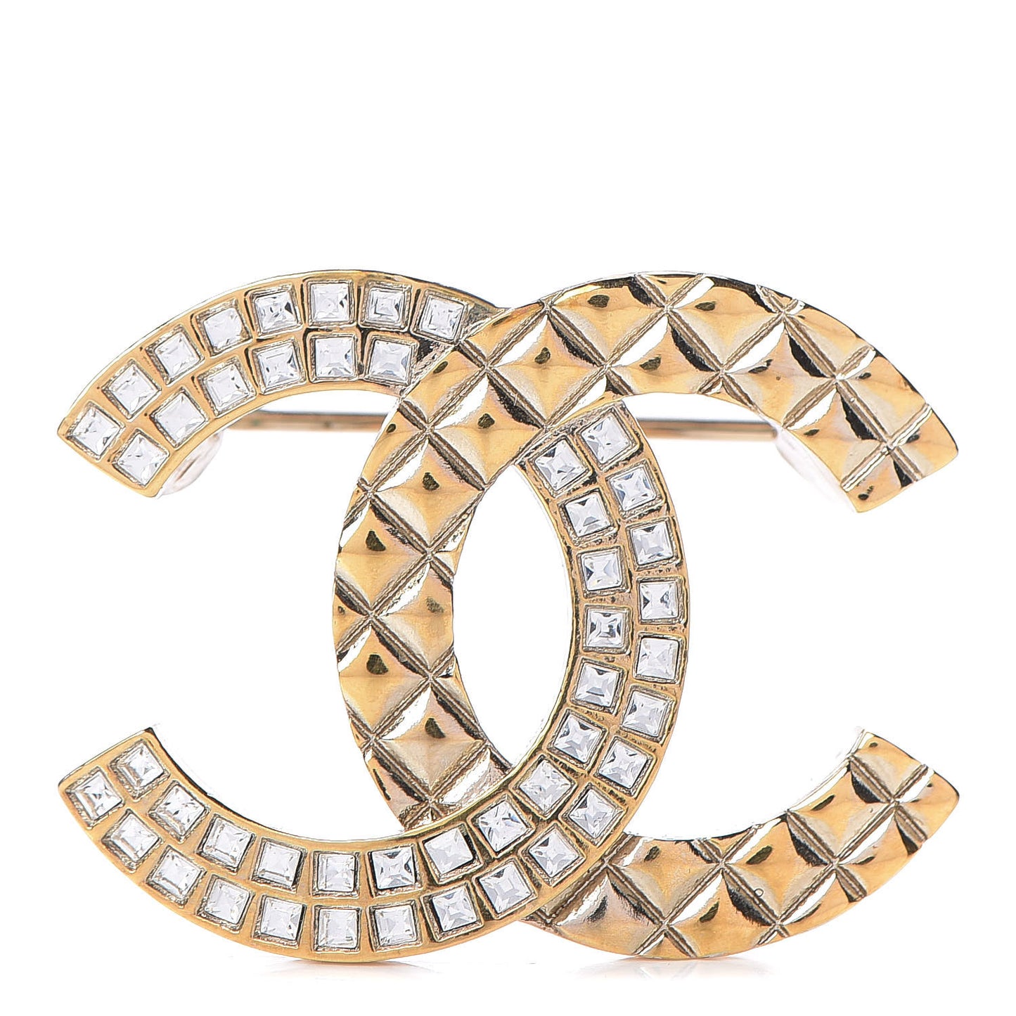Baguette Crystal Quilted CC Brooch Gold