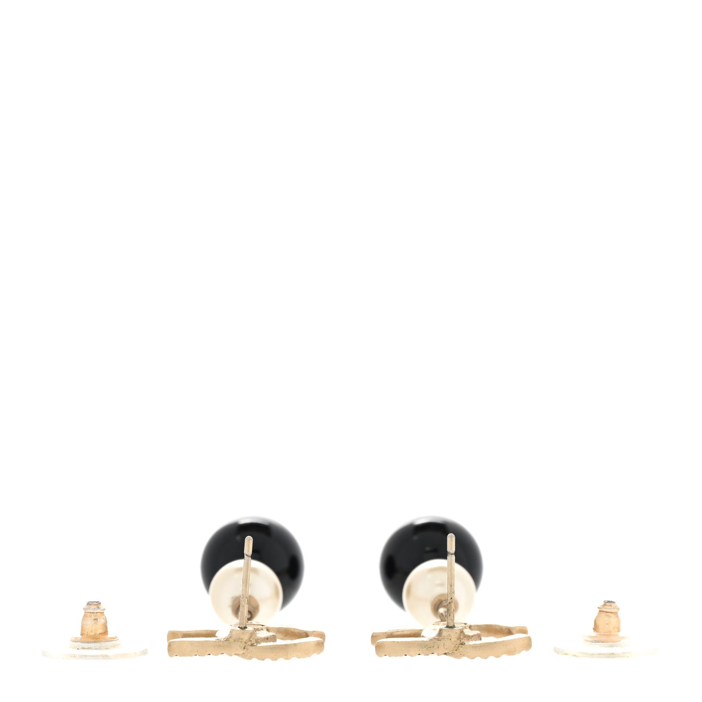 Pearl Bead CC Drop Earrings Black Gold