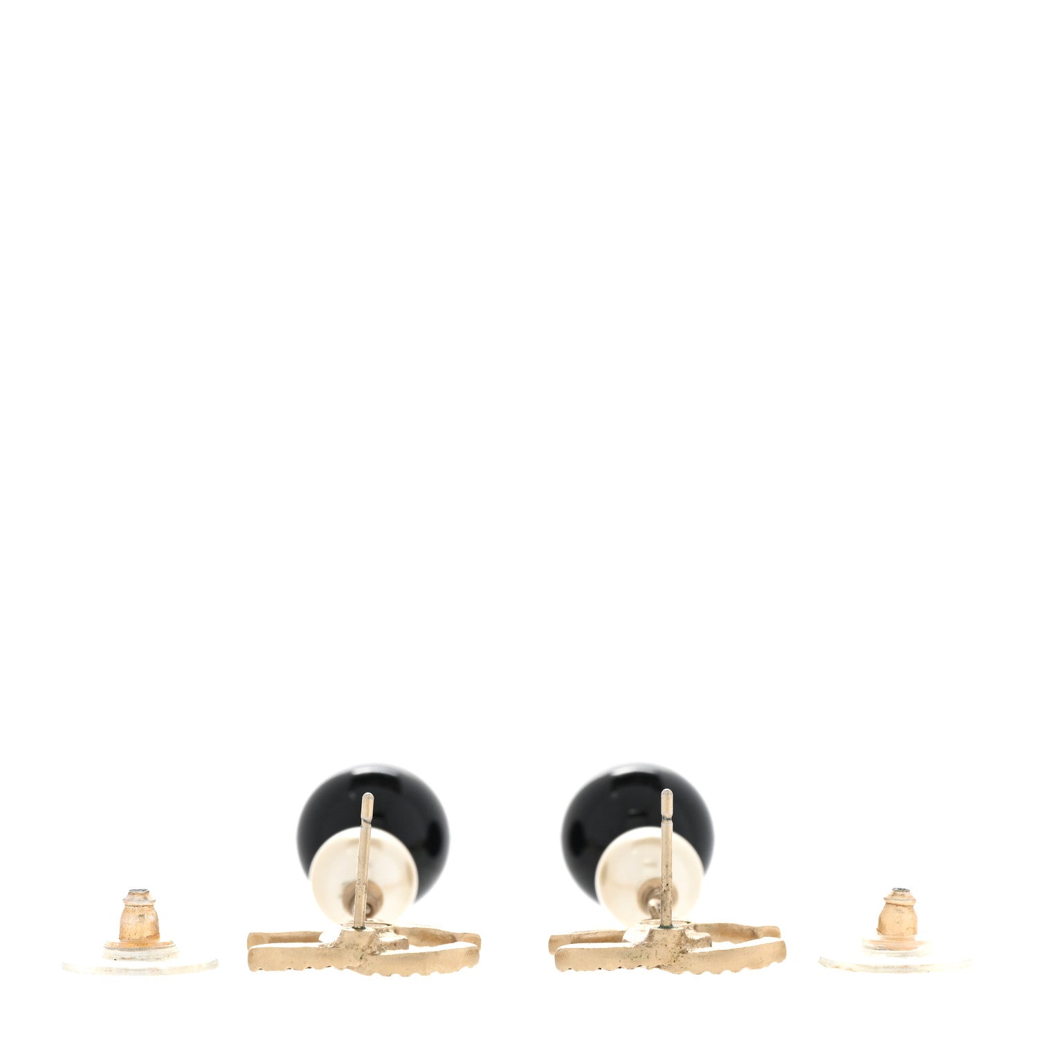 Chanel Pearl Bead CC Drop Earrings Black Gold 3 of 4