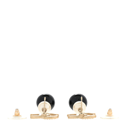Chanel Pearl Bead CC Drop Earrings Black Gold 3 of 4