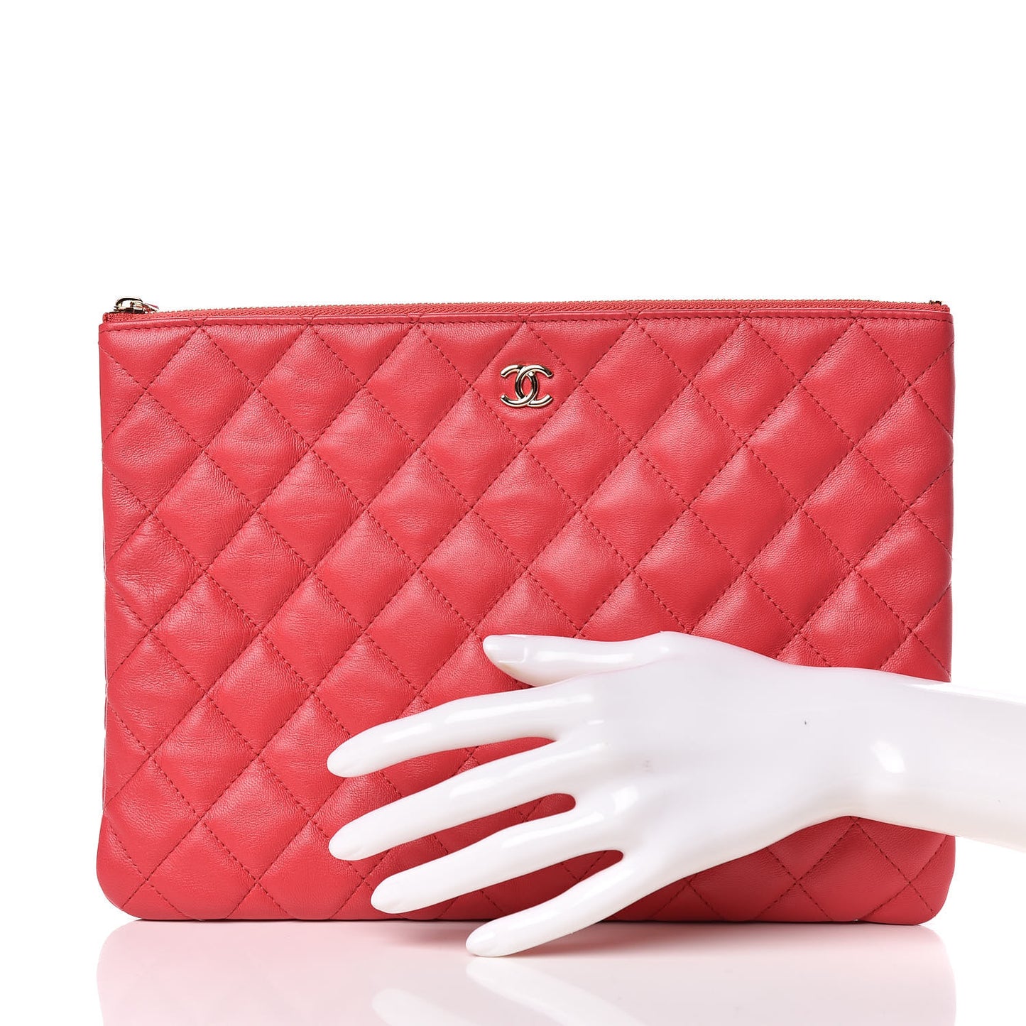 Lambskin Quilted Medium Cosmetic Case Red