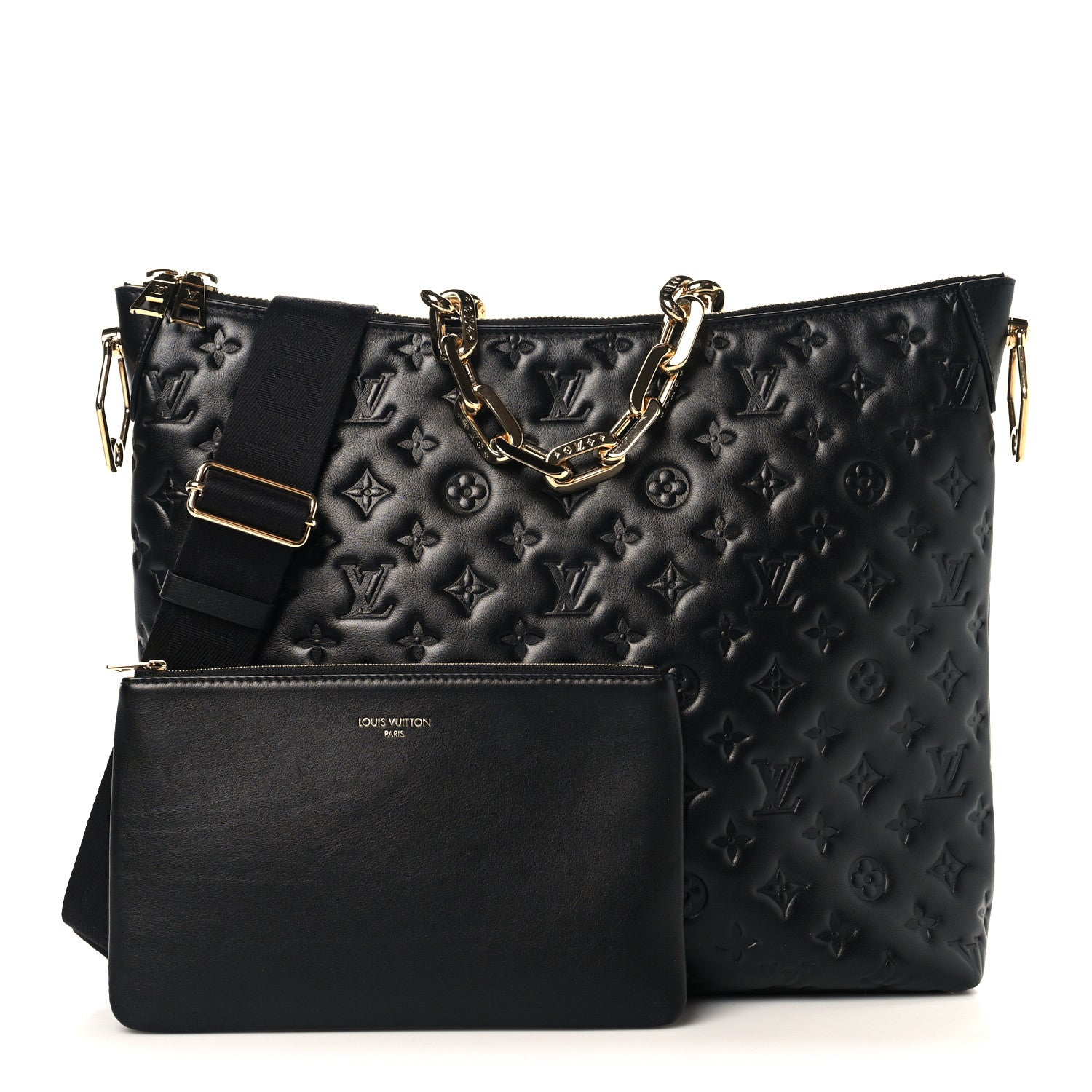 Louis Vuitton Lambskin Embossed Monogram Coussin Hobo MM Black