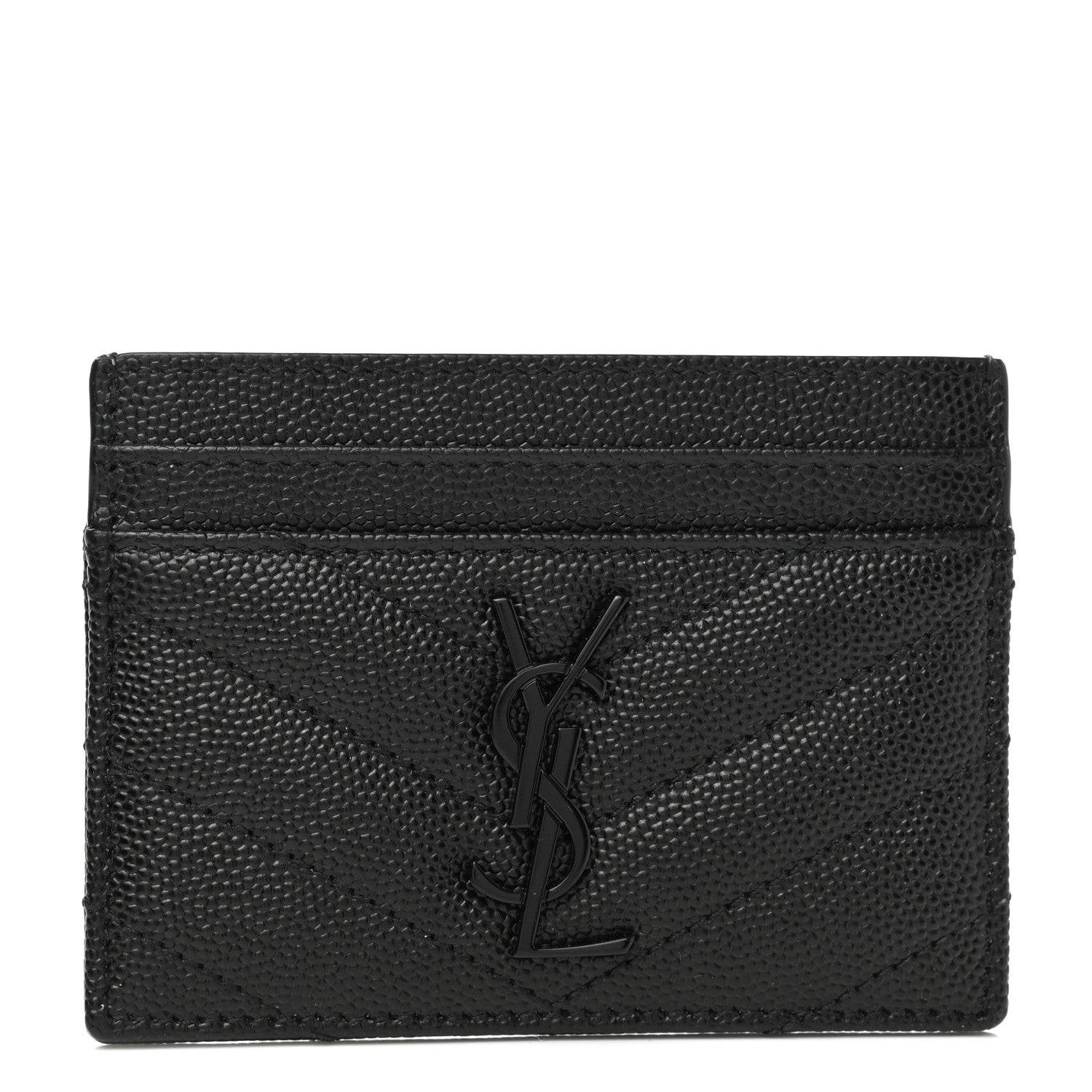 Saint Laurent Grain De Poudre Matelasse Chevron Monogram Credit Card Case Black 1 of 7
