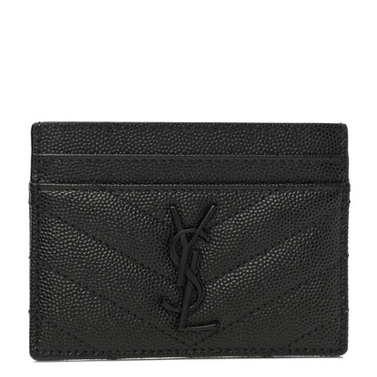 Saint Laurent Grain De Poudre Matelasse Chevron Monogram Credit Card Case Black 1 of 7