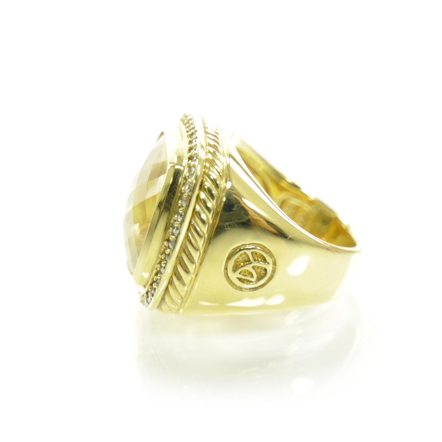 18K Yellow Gold Diamond Lemon Quartz 15mm Albion Ring 52 6