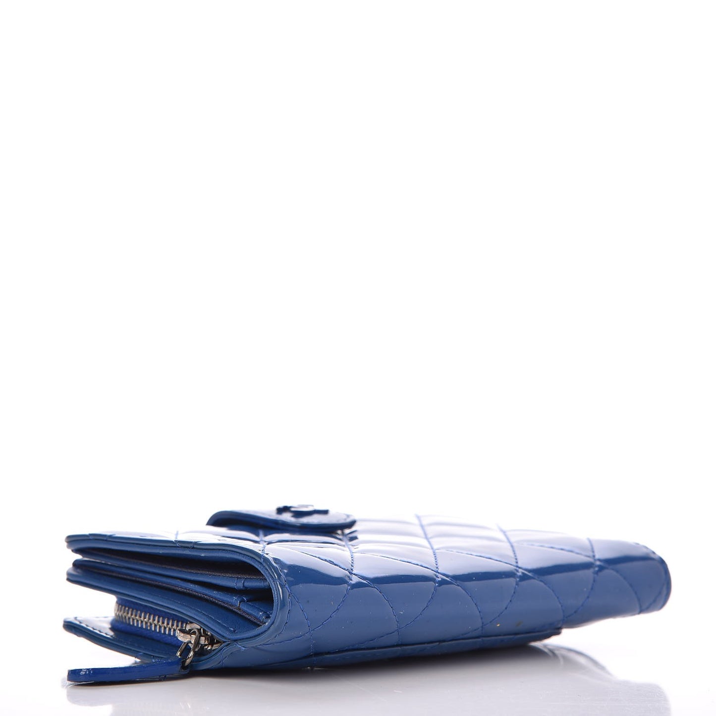 Patent Quilted Zip Pocket Wallet Blue