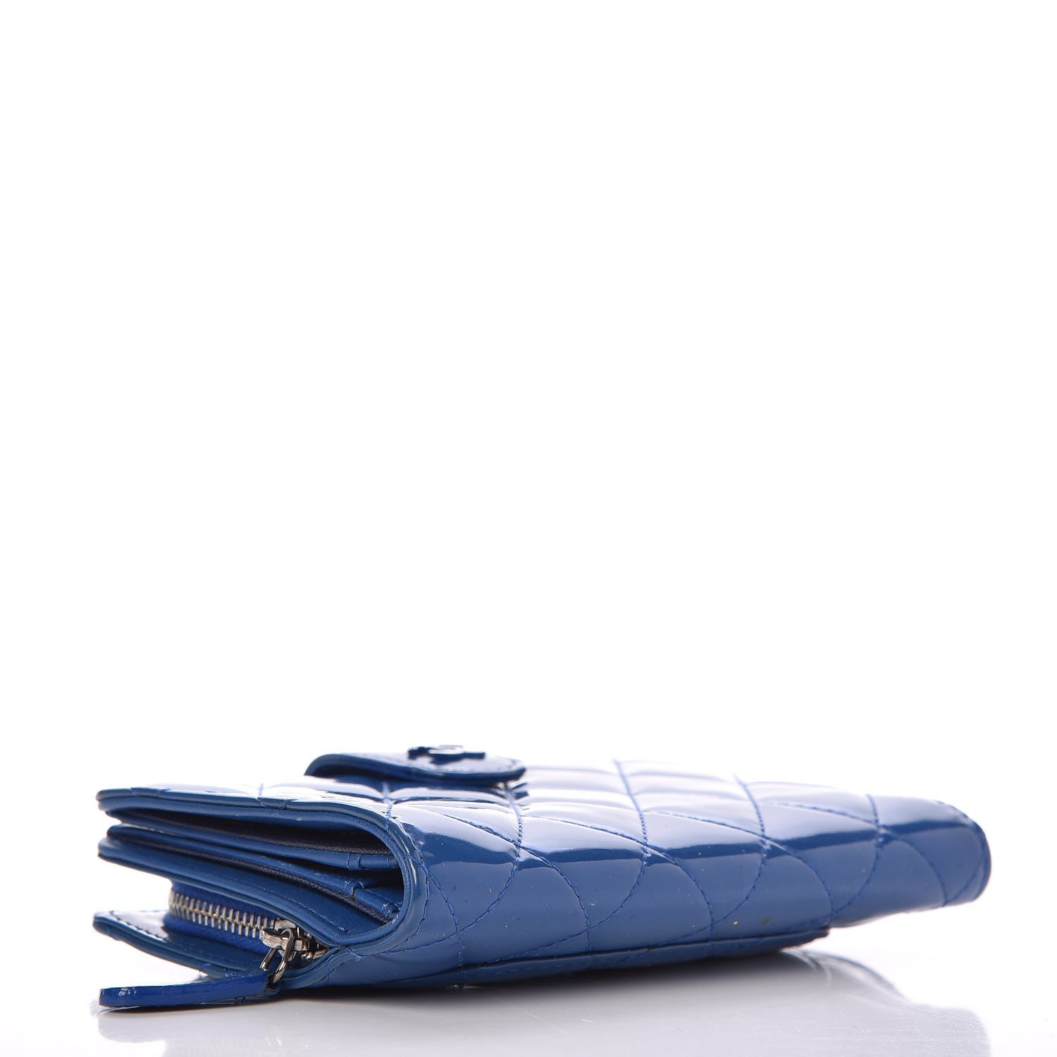 Chanel Patent Quilted Zip Pocket Wallet Blue 4 of 12