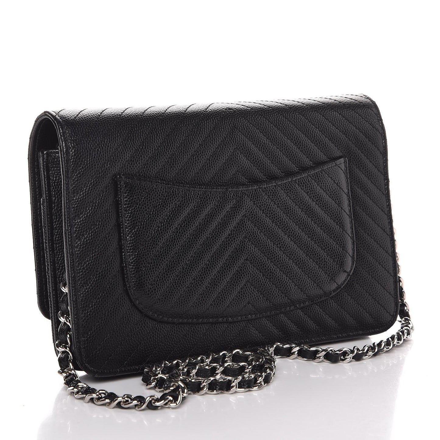 Caviar Chevron Quilted Wallet On Chain WOC Black
