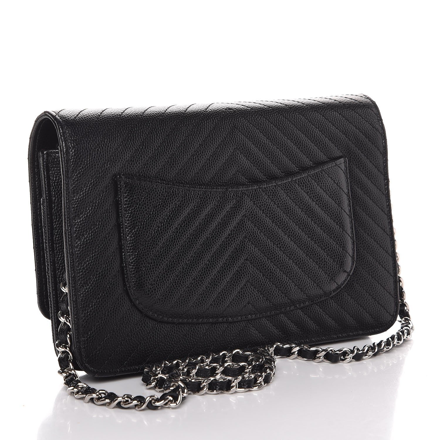 Chanel Caviar Chevron Quilted Wallet On Chain WOC Black 3 of 9