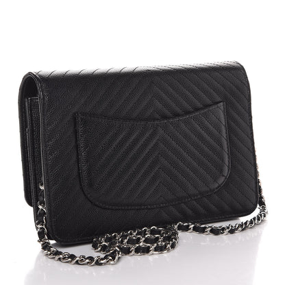 Chanel Caviar Chevron Quilted Wallet On Chain WOC Black 3 of 9