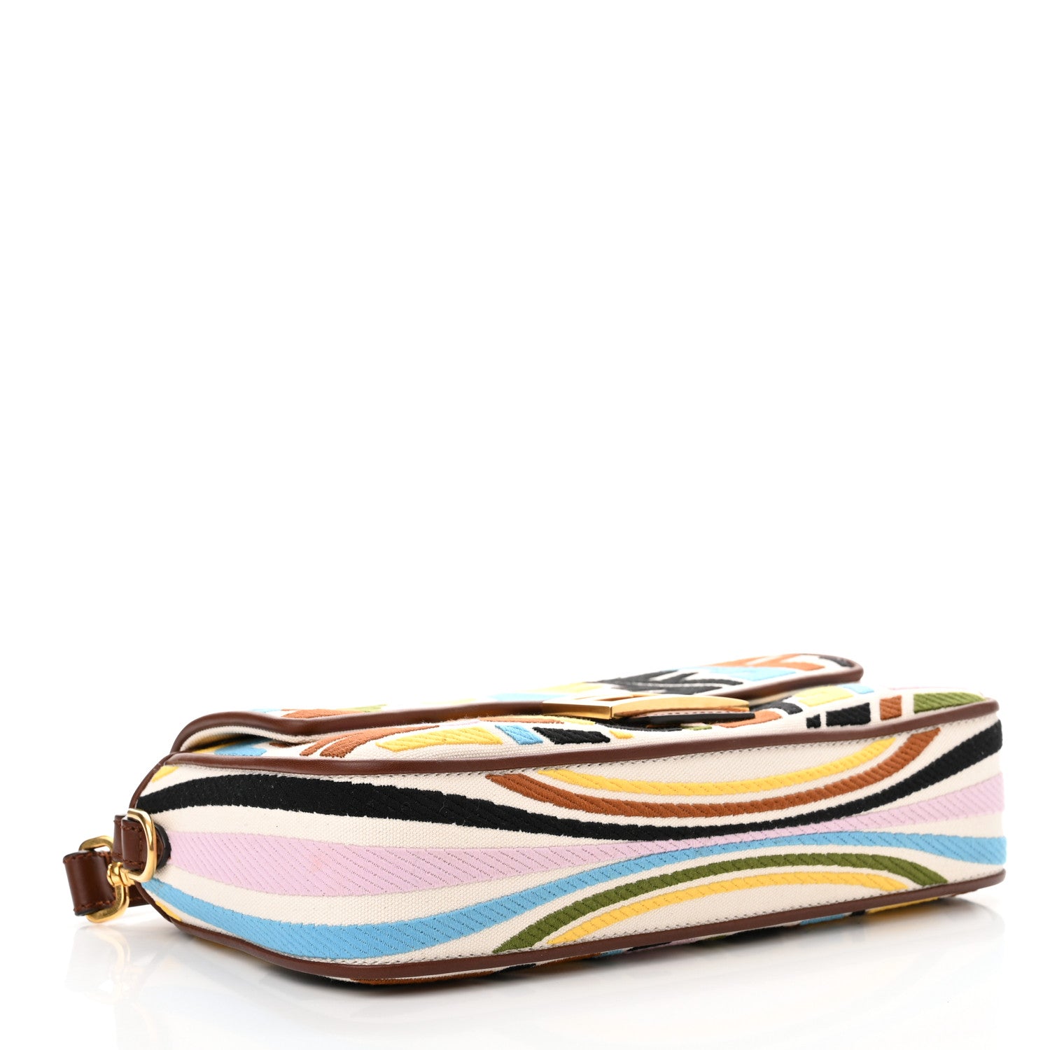 Fendi X SARA COLEMAN Canvas Vitello King Seta FF Fish Eye Embroidered Baguette Grezzo Multicolor Ghianda 4 of 11