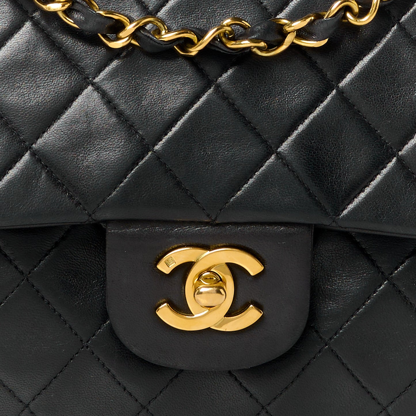 Lambskin Quilted Medium Double Flap Black
