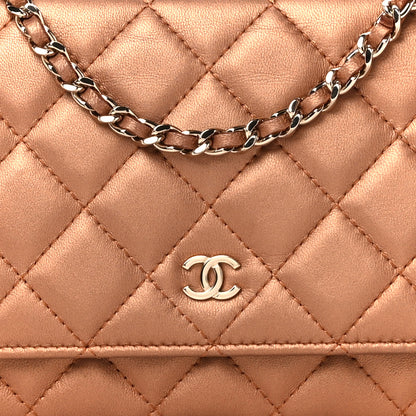 Chanel Metallic Lambskin Quilted Wallet On Chain WOC Golden 10 of 13