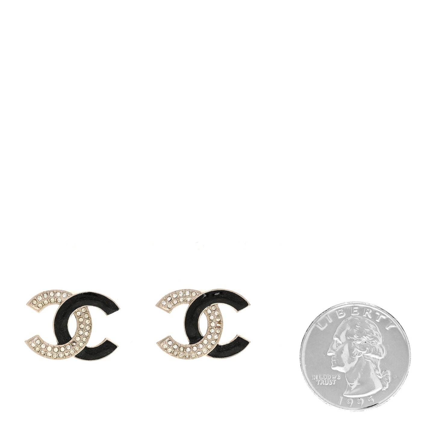 Crystal Enamel CC Earrings Silver Black