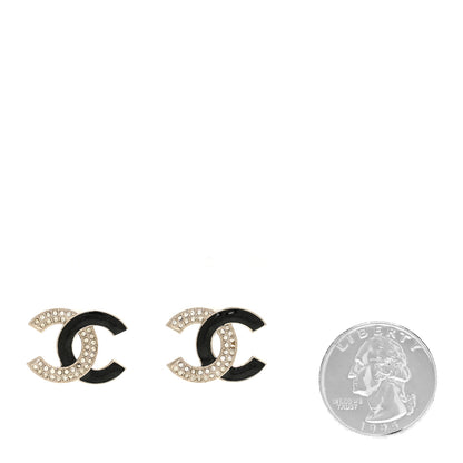 Chanel Crystal Enamel CC Earrings Silver Black 2 of 5
