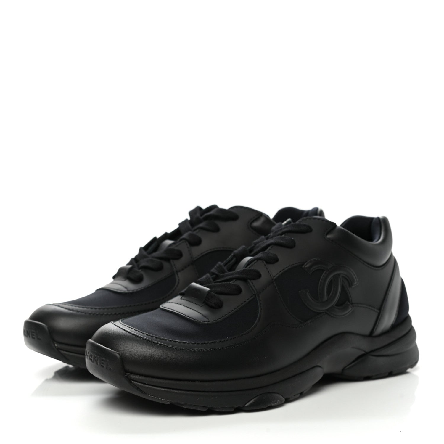 Chanel Lambskin Fabric CC Sneakers 39 Black 3 of 8
