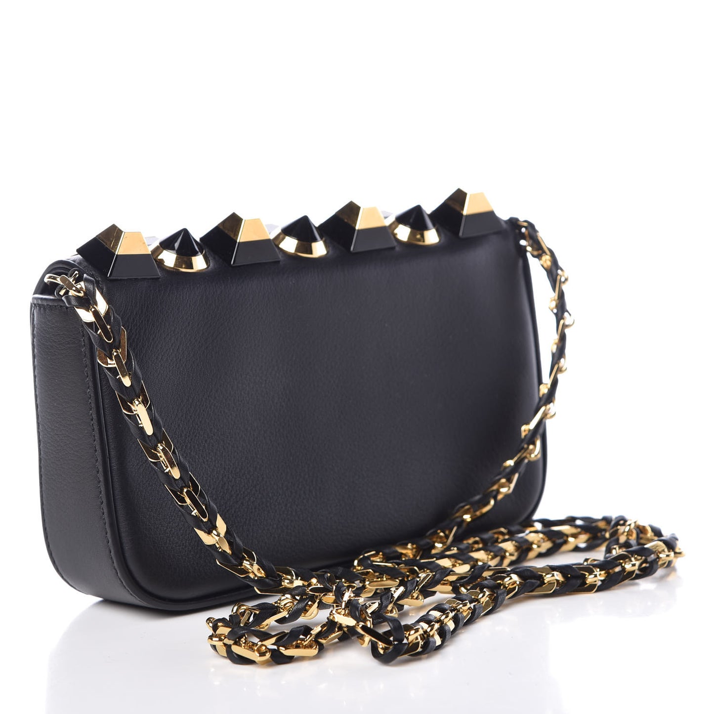 Vitello Dolce Studded Mini 3Baguette Shoulder Bag Black Gold