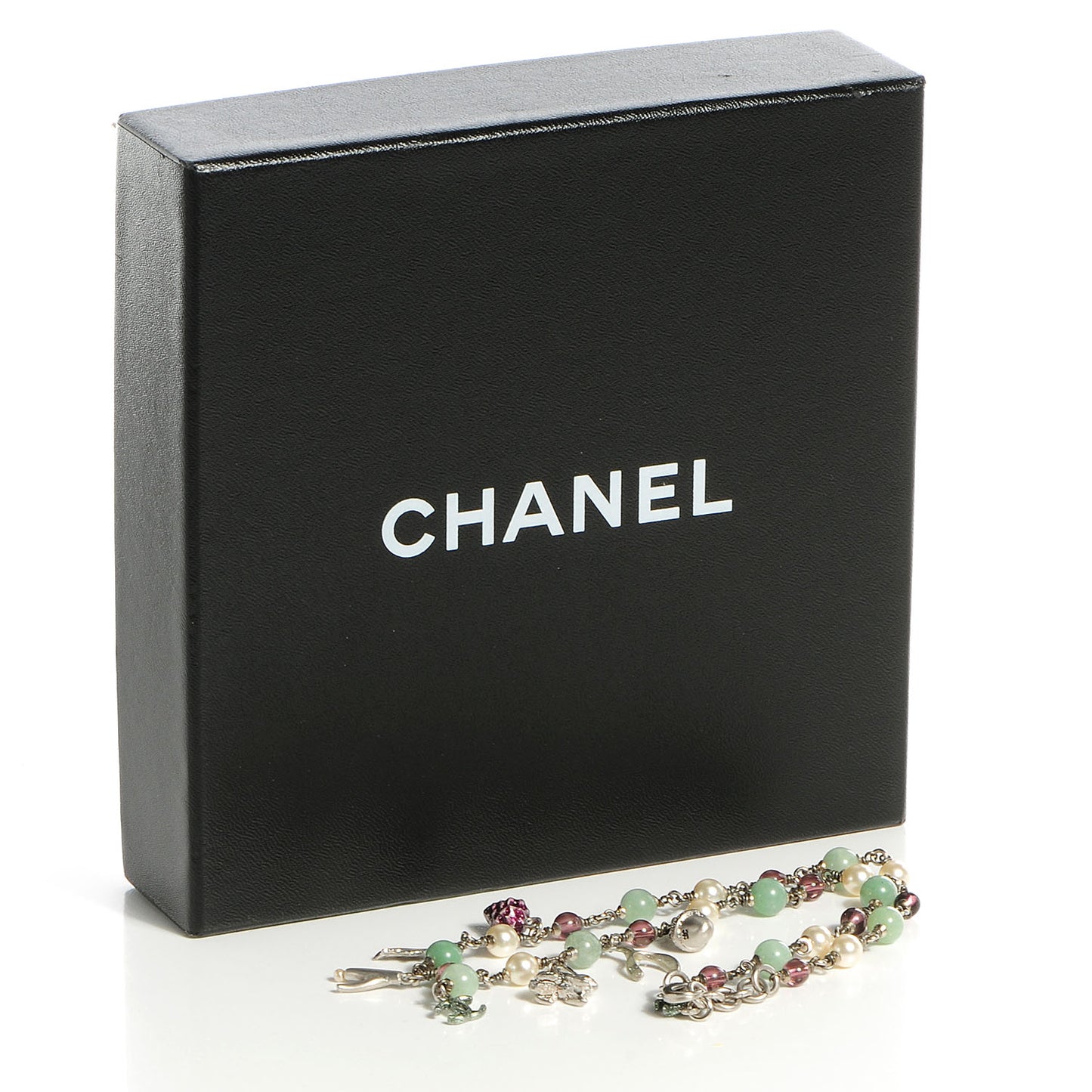 Beaded Charm CC Necklace Silver Multicolor