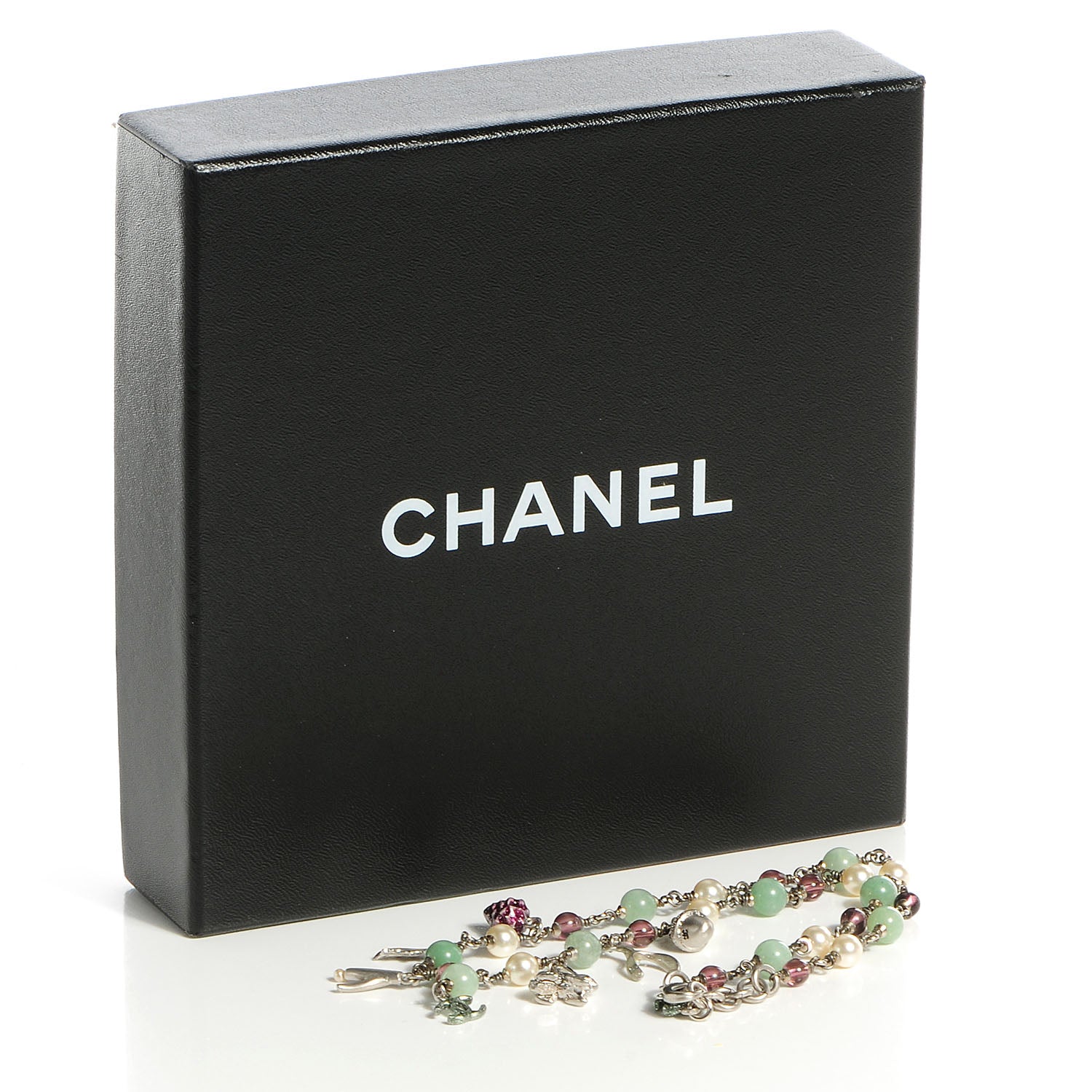 Chanel Beaded Charm CC Necklace Silver Multicolor 6 of 6