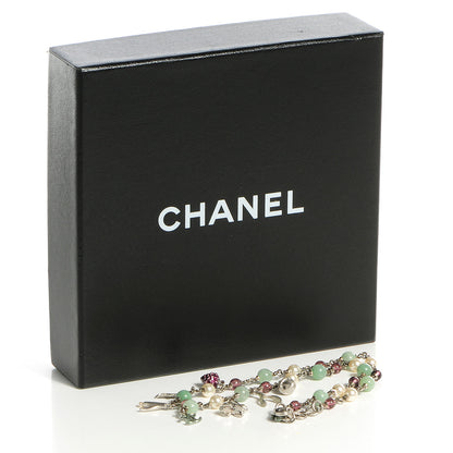 Chanel Beaded Charm CC Necklace Silver Multicolor 6 of 6