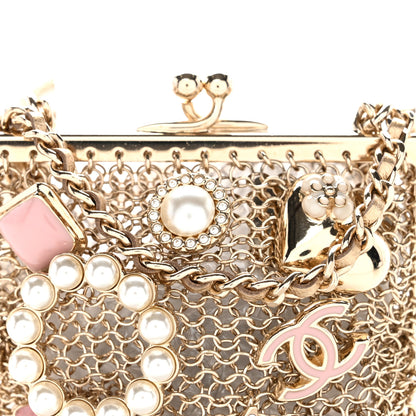 Chanel Metal Pearl Enamel Kiss Lock Chain Mail Charm Clutch Gold 8 of 11