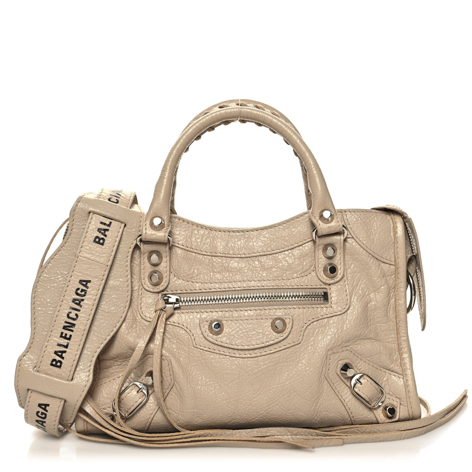 Balenciaga Agneau Classic Silver Hardware Mini City Logo Strap Light Beige Black 3 of 12