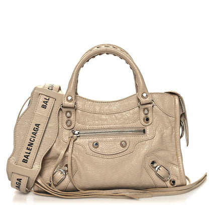 Balenciaga Agneau Classic Silver Hardware Mini City Logo Strap Light Beige Black 3 of 12