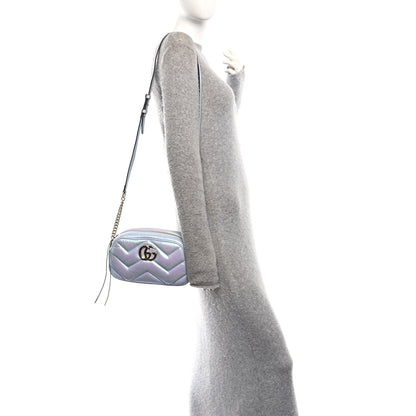 Gucci Iridescent Nappa Chevron Matelasse Small GG Marmont Chain Shoulder Bag Iridescent Snow Light Blue 2 of 10