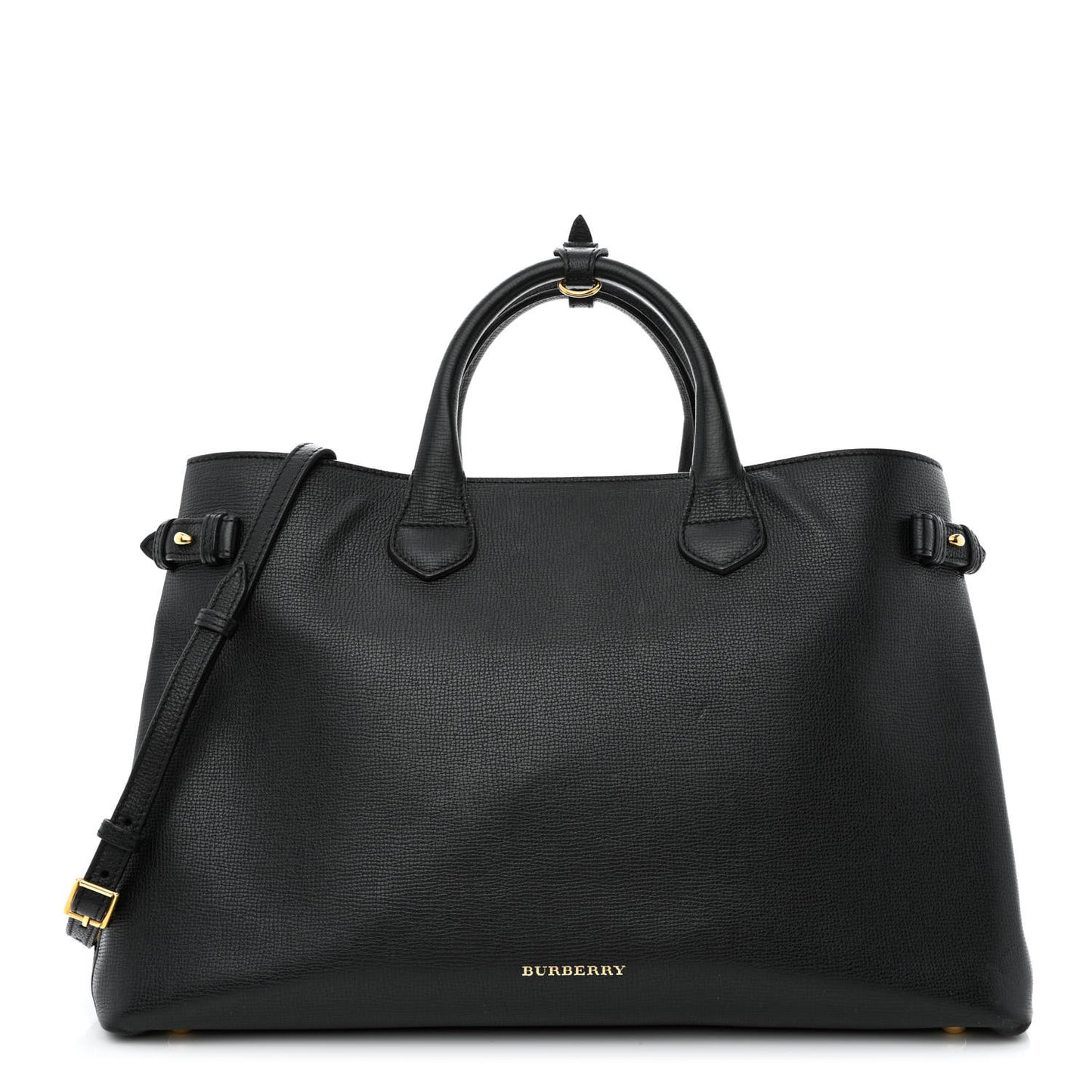 Grainy Calfskin House Check Large Banner Tote Black