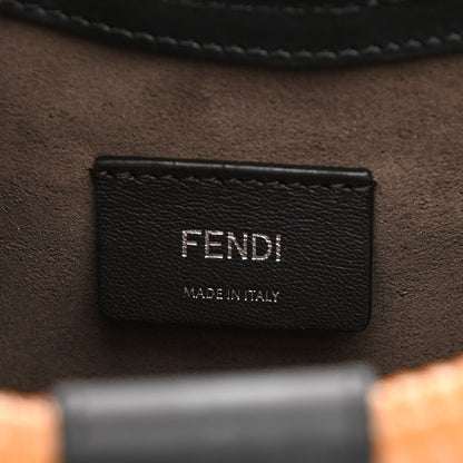 Fendi Vitello Century Wicker Bi-Color FF 1974 Embossed Small Runaway Shopper Tote Maya Black 6 of 10