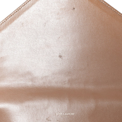 Saint Laurent Grain De Poudre Mixed Matelasse Large Triquilt Monogram Satchel Dark Beige 7 of 14