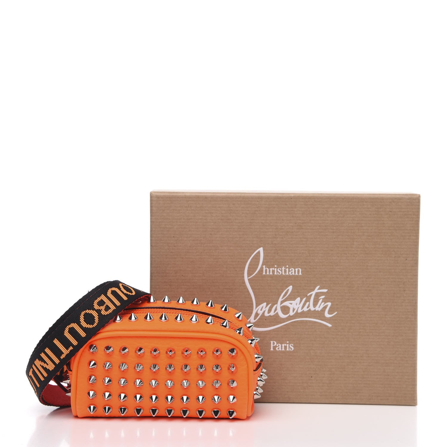 Christian Louboutin Grained Calfskin Spikes Blaster Lanyard Pouch Fizz Black 7 of 7