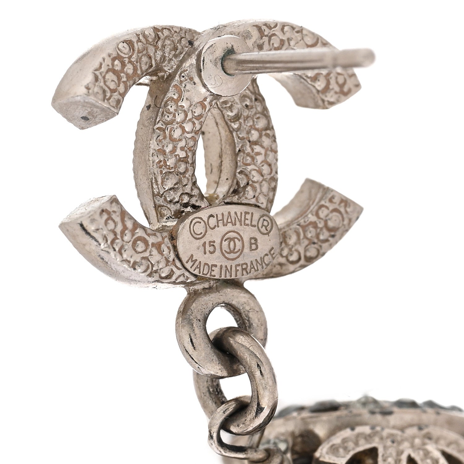 Chanel Crystal Pearl CC Drop Earrings Silver Grey 4 of 5