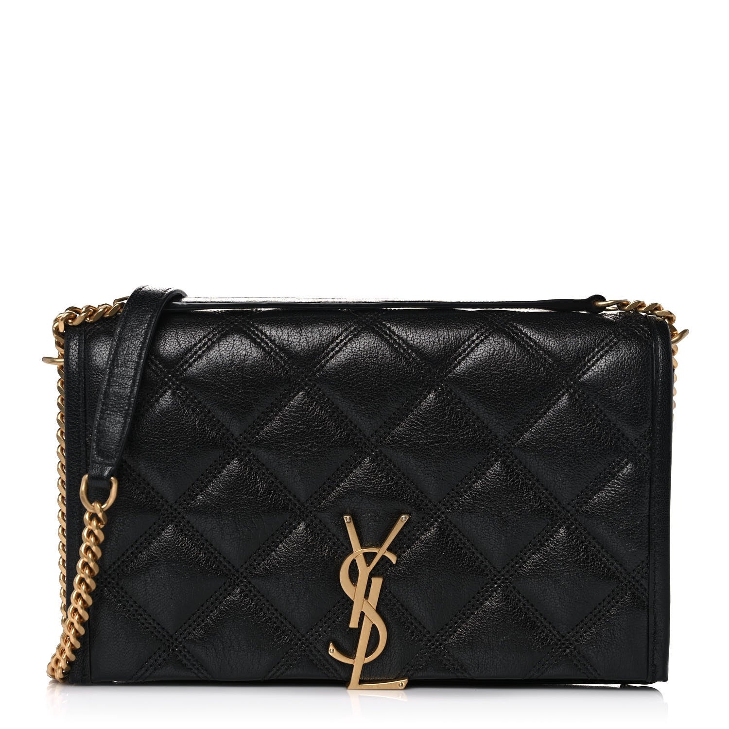 Saint Laurent Lambskin Diamond Quilted Becky Chain Wallet Black 1 of 10