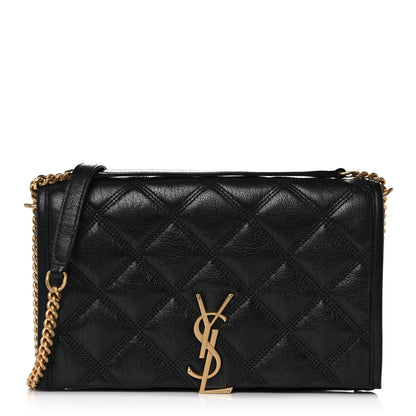 Saint Laurent Lambskin Diamond Quilted Becky Chain Wallet Black 1 of 10