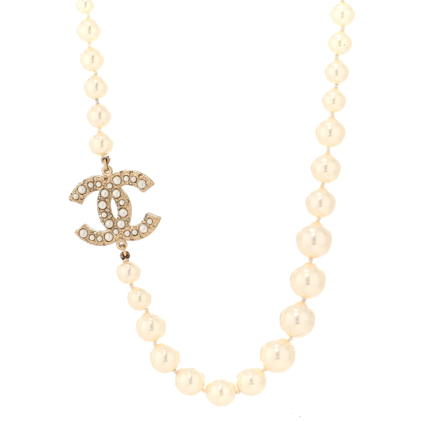 Graduated Pearl CC Short Necklace Gold