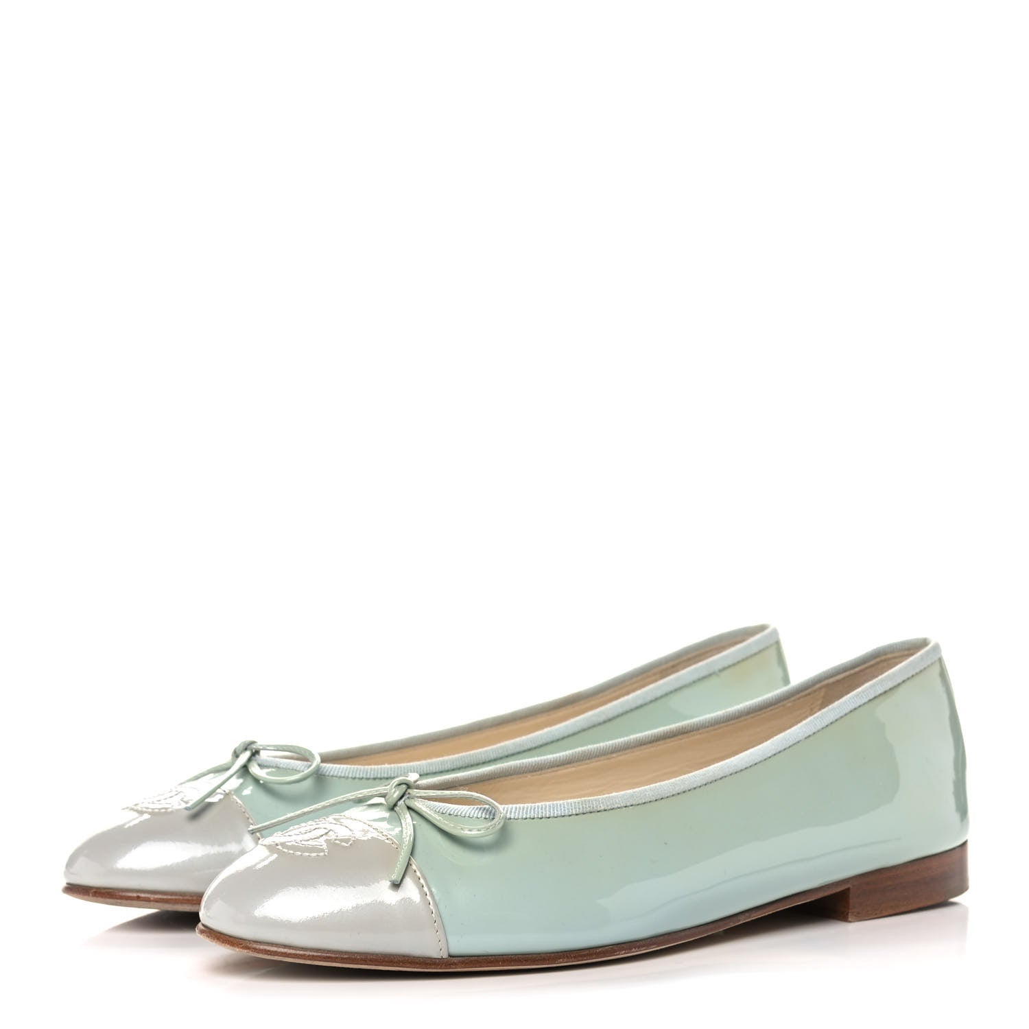 Chanel Patent Cap Toe CC Ballerina Flats 39.5 Mint Green Grey 3 of 9