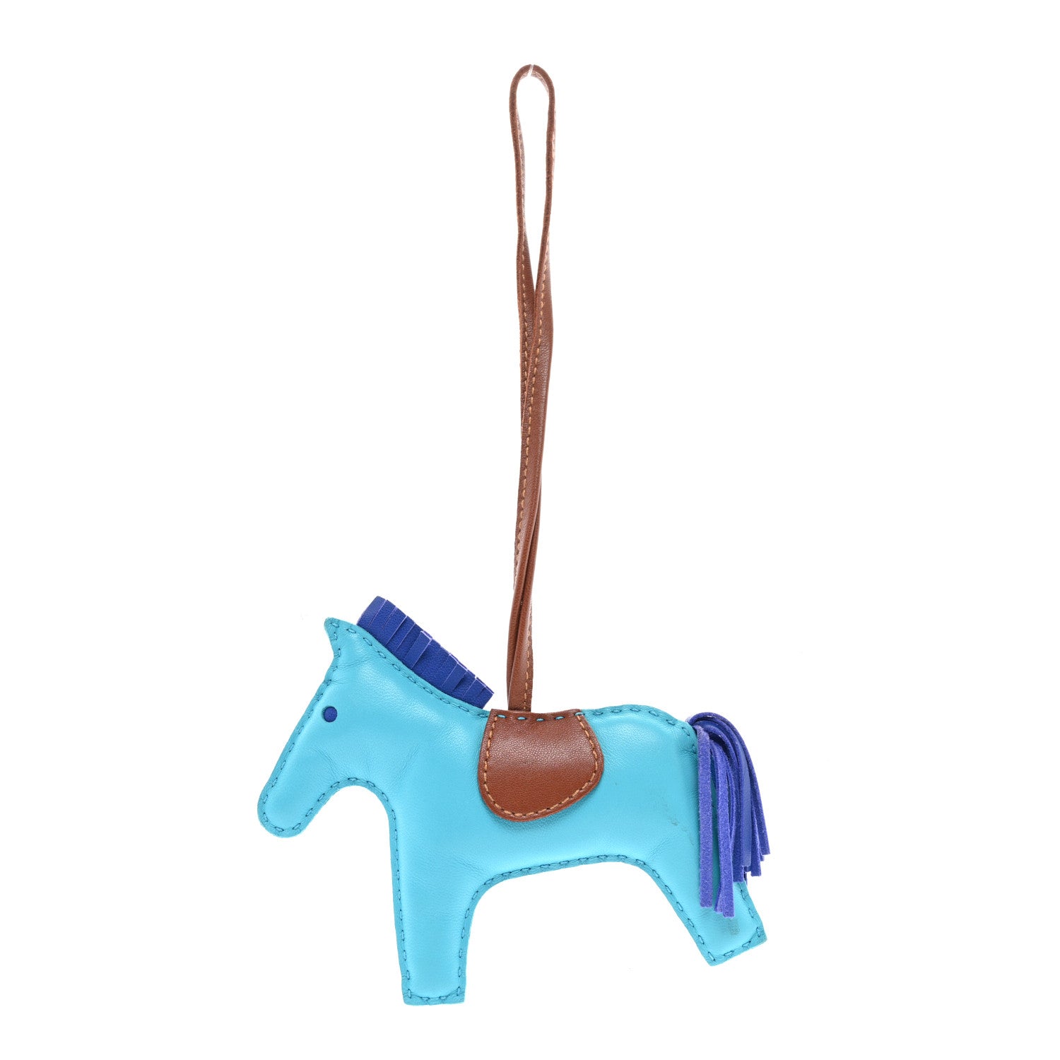Hermes Milo Lambskin Grigri Rodeo Horse Bag Charm MM Bleu Azteque Bleu Electrique Fauve 1 of 5