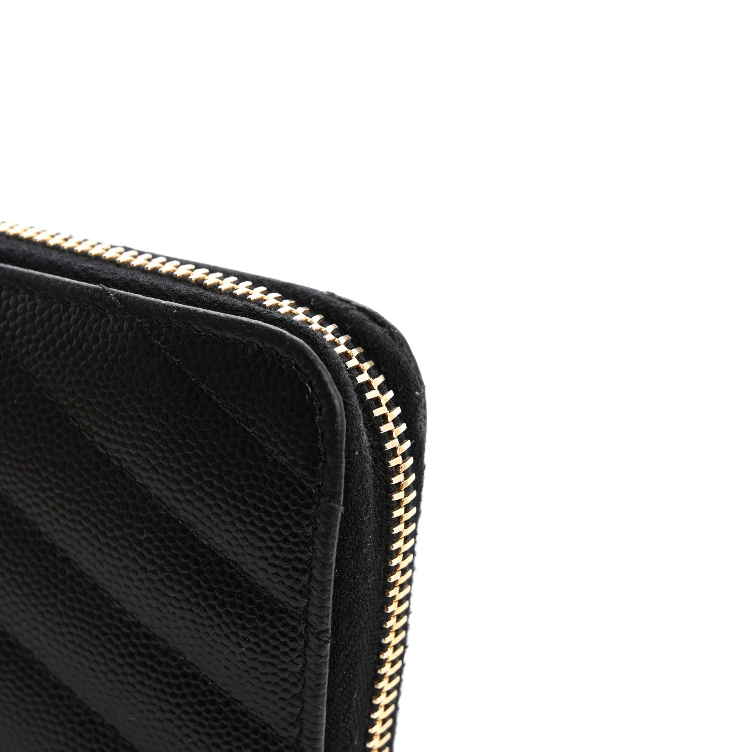 Saint Laurent Grain De Poudre Matelasse Chevron Monogram Zip Around Wallet Black 9 of 11