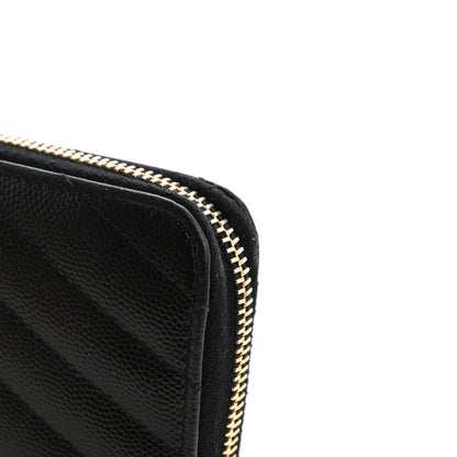Saint Laurent Grain De Poudre Matelasse Chevron Monogram Zip Around Wallet Black 9 of 11