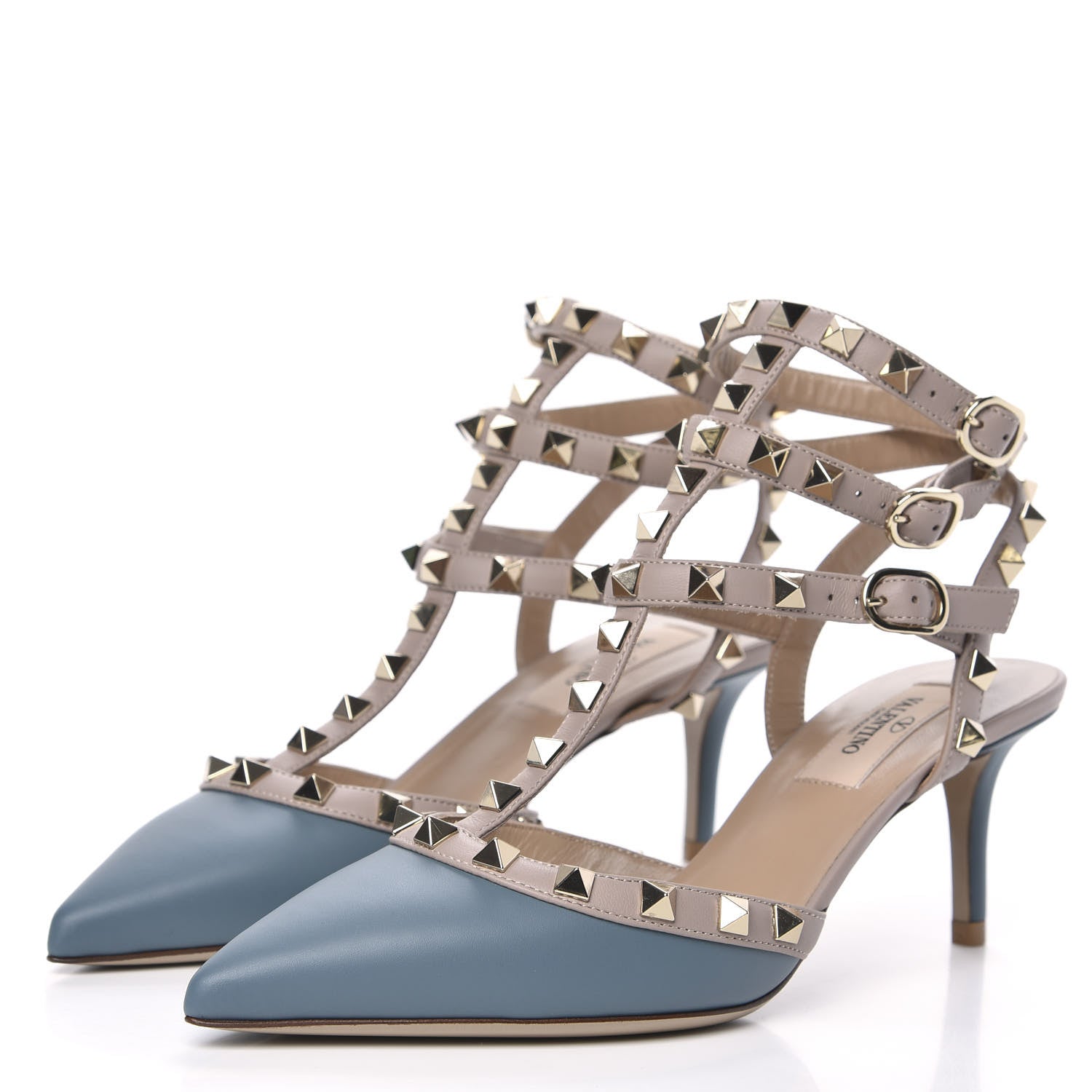 Valentino Garavani Calfskin Nappa Rockstud Ankle Strap 65mm Pumps 36 Amadeus Poudre 3 of 9
