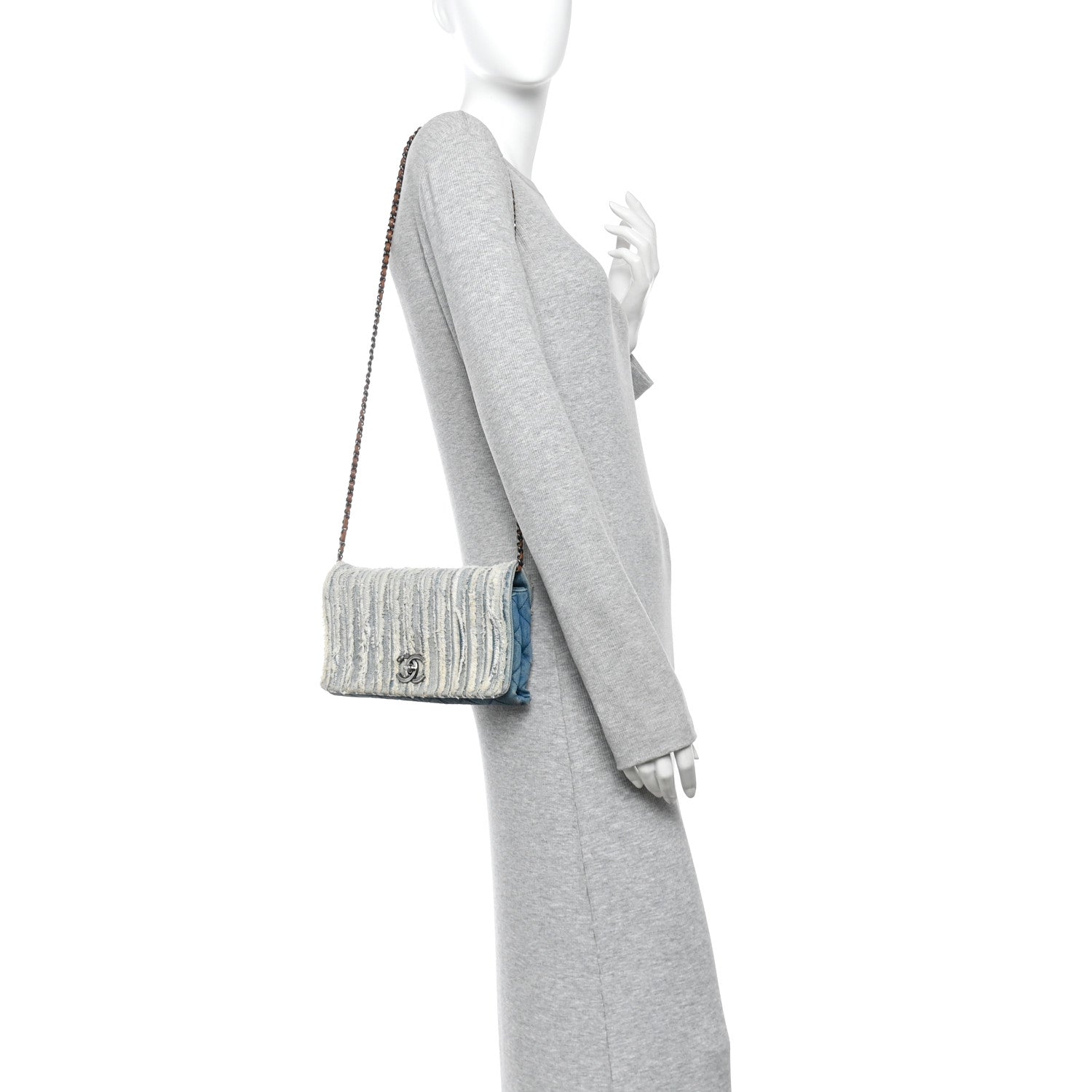 Chanel Denim Fringe Medium Single Flap Bag Blue 2 of 10