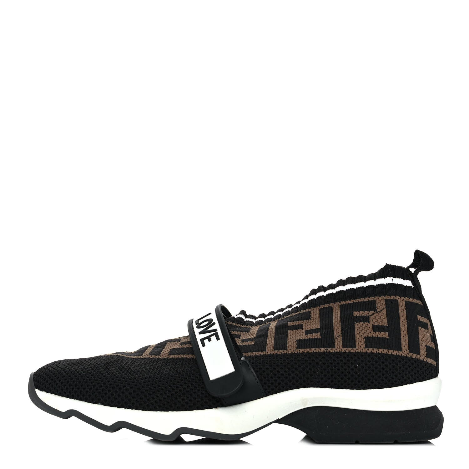 Fendi Stretch Yarn FF Stiff Band Rockoko Sneakers 39 Black White Tobacco 1 of 8