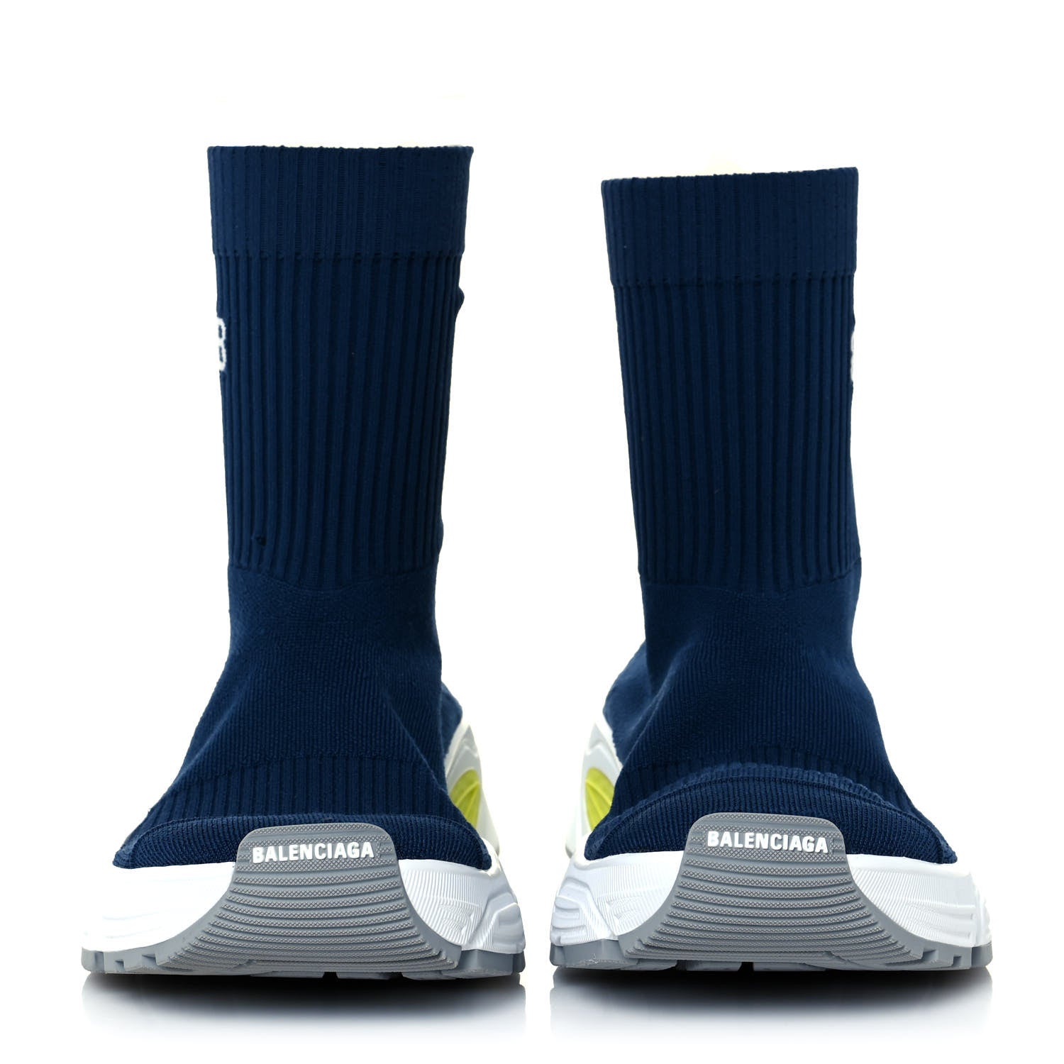 Balenciaga Technical Ribbed 3D Recycled Knit Tri-Color Womens Speed 3.0 Sneakers 38 Navy White Grey Fluo Yellow 2 of 7