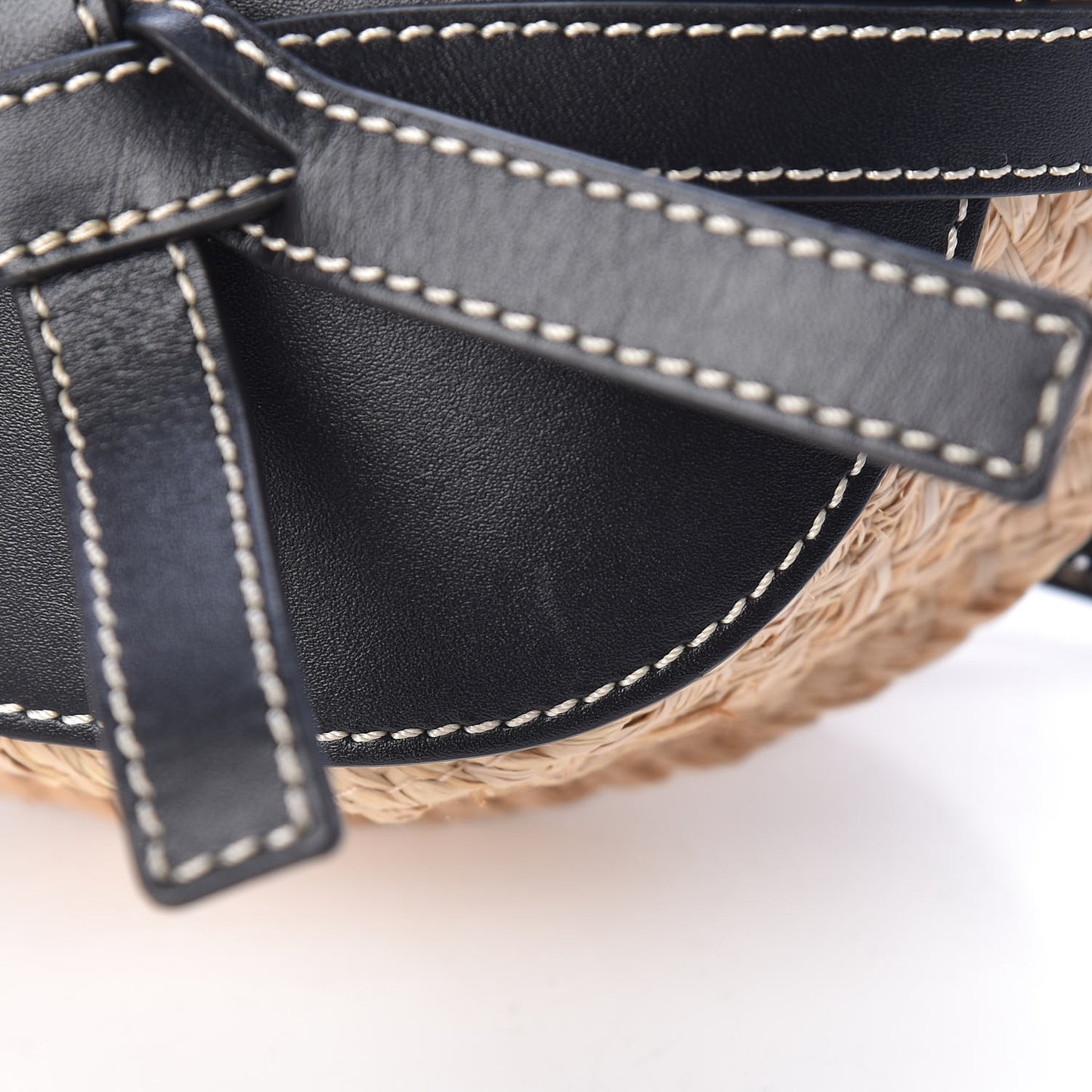Calfskin Raffia Mini Gate Crossbody Bag Natural Black