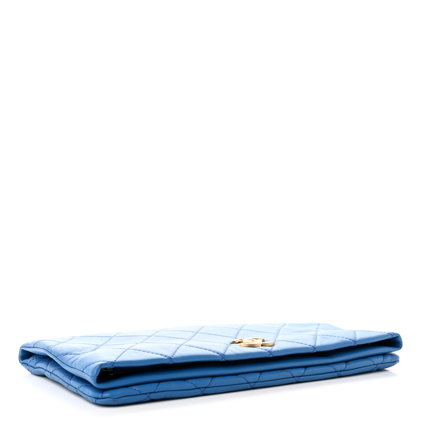 Chanel Lambskin Quilted Fold Over Clutch Blue 4 of 7