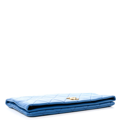Chanel Lambskin Quilted Fold Over Clutch Blue 4 of 7