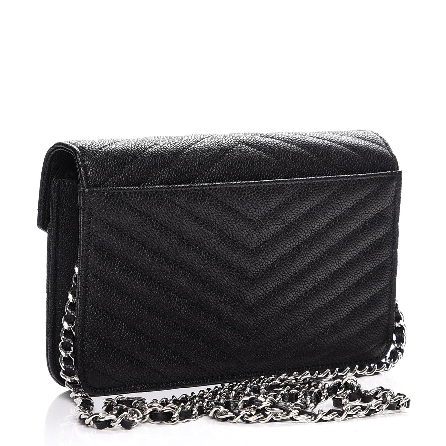 Caviar Chevron Quilted Wallet On Chain WOC Black