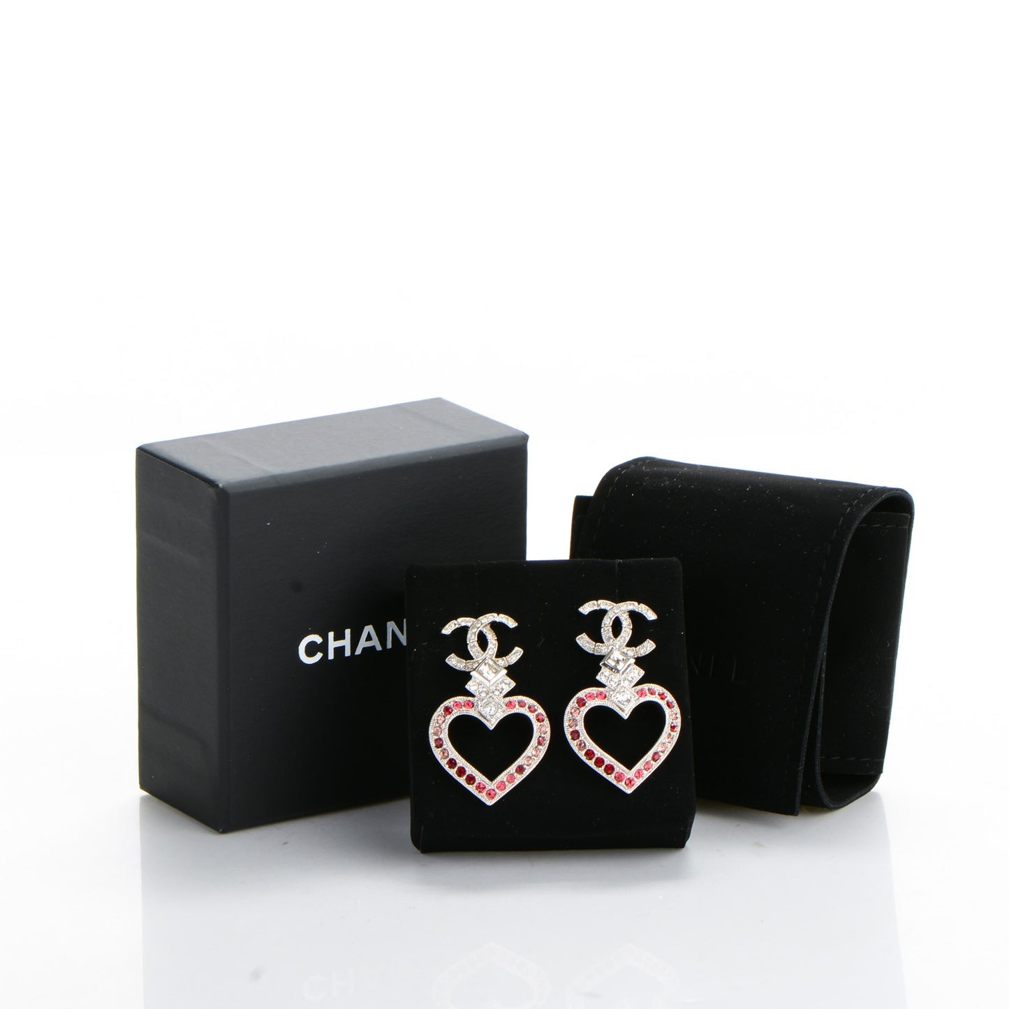 Crystal Heart CC Drop Earrings Silver