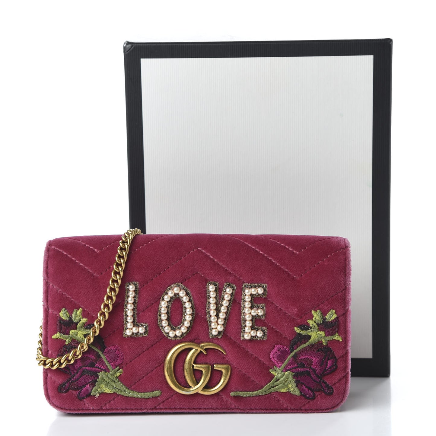 Velvet Matelasse Love Embroidered GG Marmont Mini Bag Light Raspberry Rose
